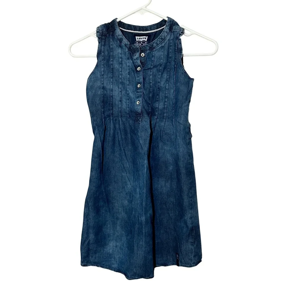 Levis Girls Medium Wash Denim Sleeveless Pintuck Pleated Dress Size M‎ 10-12